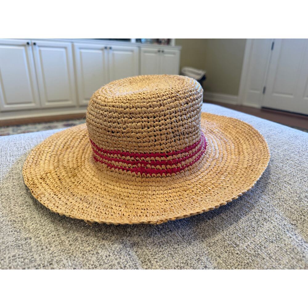 Gap Straw Sun Hat Pink Stripes 100% Raffia Women’s Small Medium - Picture 2 of 7